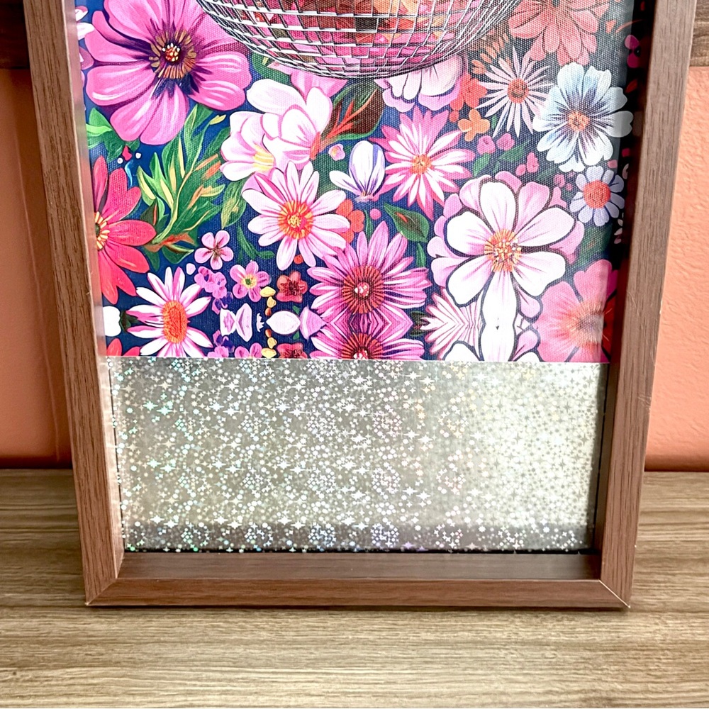 Disco Ball Sparkle Bright Floral Star Silver Shimmer Canvas Art Wood Framed Art - Picture 6 of 11